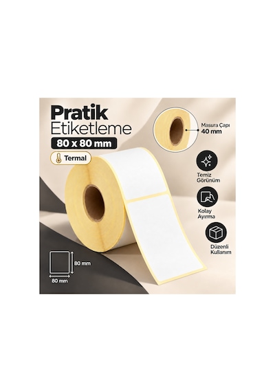 80x80 Mm Rulo Ribonsuz Termal Barkod Etiketi 40 Mm Masura 500 Sarım 500 Adet