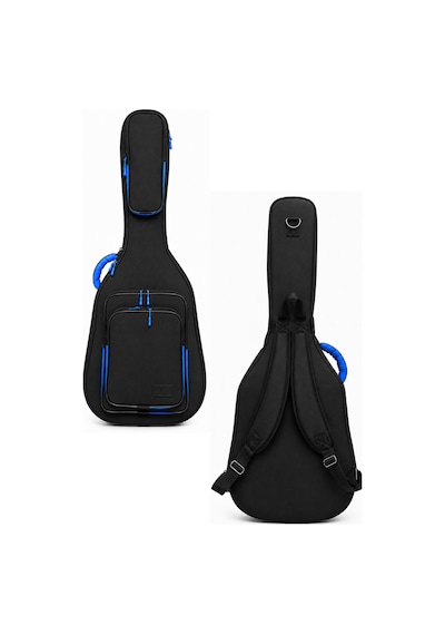 Profesyonel Gigbag Kalın Akustik Gitar Kılıfı-çantası - Siyah - Mavi 1900 Denye Lüx Kumaş - %100 Su Geçirmez