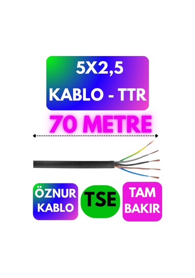 Öznur 5x2,5 Ttr Kablo Siyah Metre Seçenekli - 70 Metre