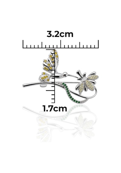 Oya Silver Renkli Zirkon Sinek Kuşu Ve Çiçek Taşlı Broş 3.2x1.7cm Oyot404 Gümüş
