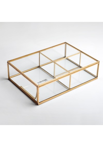 3 Bölmeli Cam Organizer Pirinç & Gold