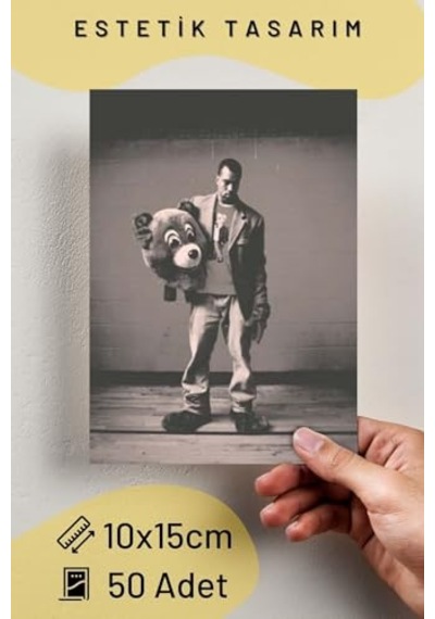 Postifull Kanye West Poster Kolaj Seti - Duvar Dekoru Poster - Sticker Bant Hediyeli - 50 Adet - 10 15 Cm