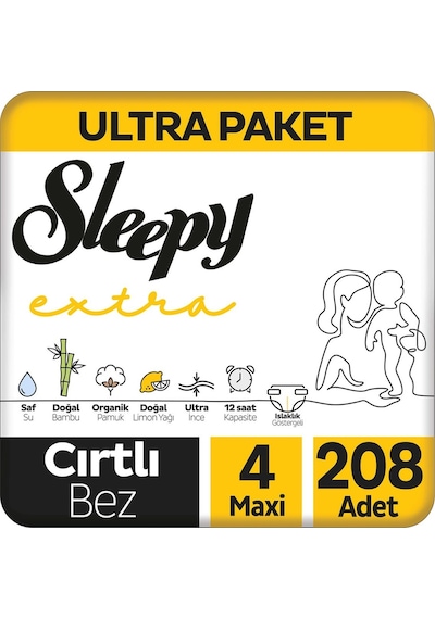 Sleepy Extra Günlük Aktivite Ultra Paket Bebek Bezi 4 Numara Maxi 208 Adet 4'lü