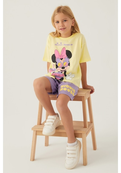 Minnie Mouse Glasses Açık Sarı Kız Çocuk Şort Takım 5274-42790 Sarı