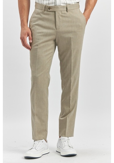 İmza Bej Kendinden Desenli Bez Ayağı Slim Fit Classic Pantolon 1003240165 Bej