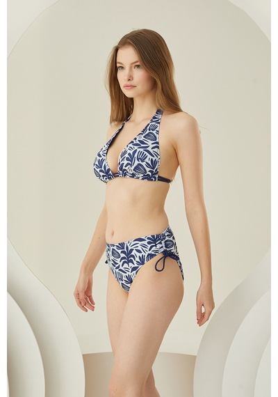 Loya Kadın Lacivert Yaprak Desen Yandan İpli Tek Alt Bikini Lacivert