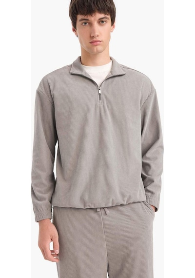 Defacto Boxy Fit Dik Yaka Fermuarlı Kadife Sweatshirt E9364ax25augr454 Gri