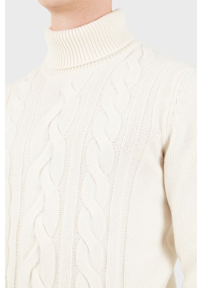 Gran Sasso Regular Fit Balıkçı Yaka Örgü Desenli Kazak Erkek Kazak 13130 25087 001 Krem