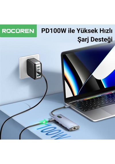 Rocoren 11 Portlu 4k 30hz Hdmı Gigabit Ethernet Sd Tf Kart Okuyuculu 3.5mm Jack Usb Hub Çoklayıcı