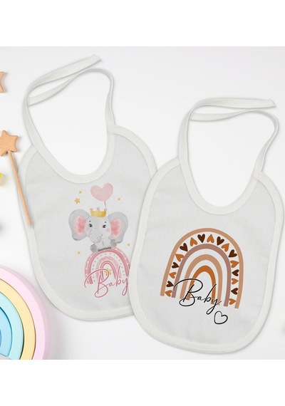 BK Kids Baby Tasarımlı 2’li Beyaz Mama Önlüğü-1 Beyaz