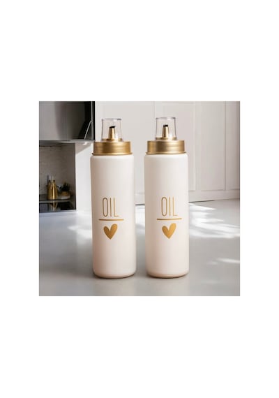 2 Li Damlatmaz Kapaklı Cam 550 Ml Oil Yağdanlık Yağlık Set Beyaz Beyaz