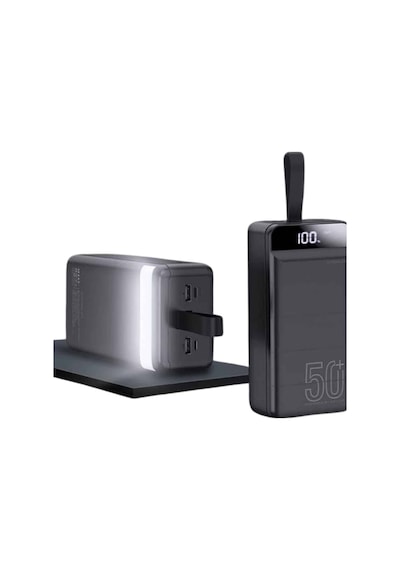 Powerbank Çoklu Şarj Girişi 50.000 Mah Tnabilir Ilkeshop - 57 Dijital Göstergeli siyah