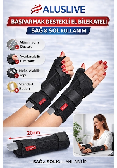 Aluslive Başparmak Destekli El Bilek Ateli Splint Sağ Ve Sol Kullanılabilir Standart Beden
