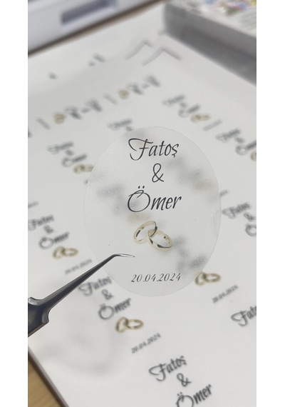 Nişan Hatırası Nikah Hatırası Yüzüklü Oval Şeffaf Etiket 5 x 4 CM 45 Adet