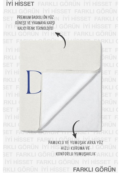 Minimalist Yazılı Güneş Temalı Plaj Havlusu - Tipografik Ekru Mavi Hızlı Kuruyan Mikrofiber Havlu Çok Renkli