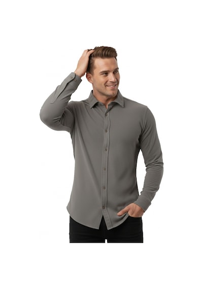 Deepsea Toprak Slim Fit Örme Kumaş Likralı Erkek Gömlek Nefes Alan Esnek Ve Modern Tasarım 2602604 Kahverengi