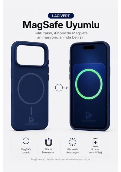iPhone Uyumlu 17 Pro 6.3" Aura Akıllı Magsafe Animasyonlu Silikon Kılıf Lacivert