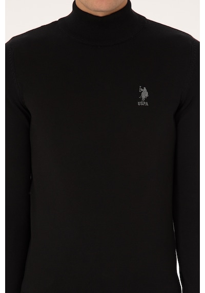 U.S. Polo Assn. Erkek Slim Fit Yarım Balıkçı Yaka Siyah Basic Kazak 50307783-VR046