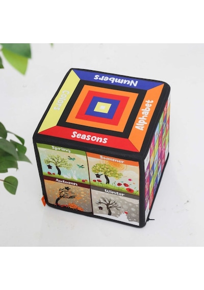 Missidea İngilizce Eğitici Küp Minder 33x33 Cm Çocuklar İçin İnteraktif Dil Gelişim Pufu Çok Renkli