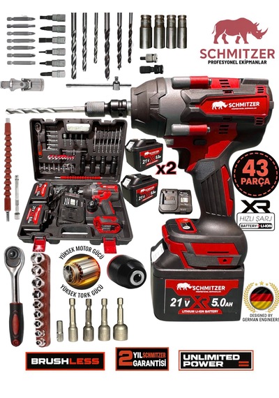 Schmıtzer Sch-9502k Pro 21v 15 Pilli Çift Akülü Kömürsüz Darbeli Vidalama 650 Nm Somun Sıkma Sökme Matkap