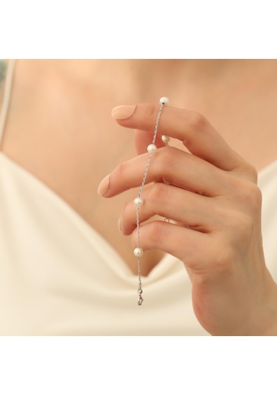 925 Ayar Gümüş Beyaz Tatlısu İncisi Rodyumlu Bileklik-6mm