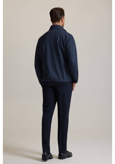 Ysf Erkek Lacivert Desenli Fermuarlı Sweatshirt