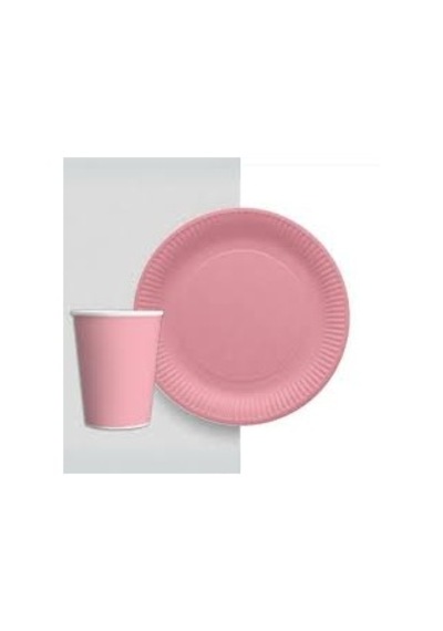 Pembe 16 Adet Tabak Ve 16 Adet Pembe Bardak