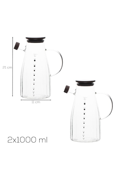 Porsima Lm-0053 Alvera Kapaklı Borosilikat Cam 2li Yağlık Sirkelik Yağdanlık Seti 1000ml Şeffaf