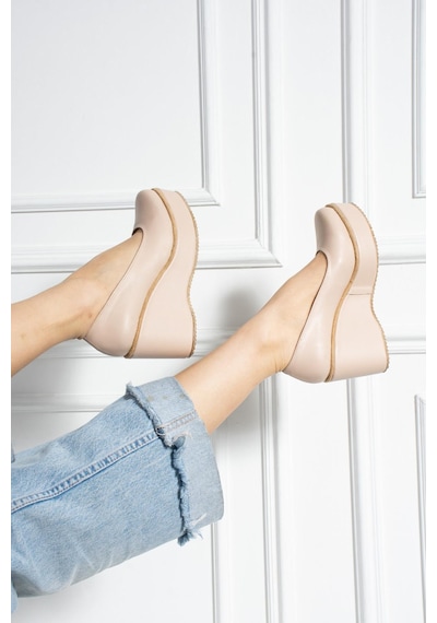 Zenneshoes Helena Dolgu Topuklu Kadın Ayakkabı Ten Cilt