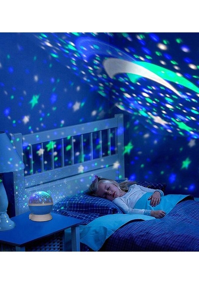 Otomatik Dönen Büyük Boy Çocuk Odası Gece Lambası Mavi Mavi
