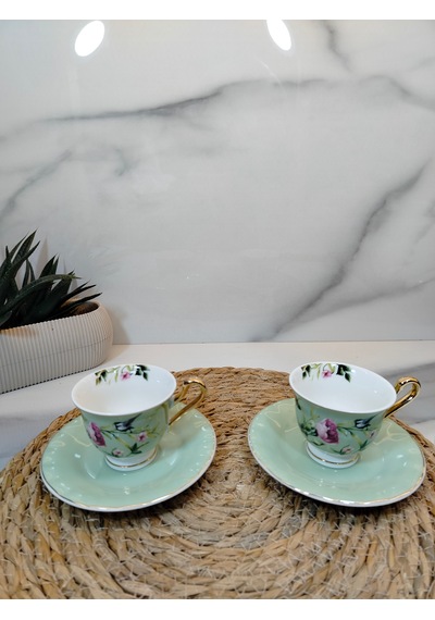 Vanilla New Bone China Kahve Fincanı 2 Kişilik Açık Yeşil