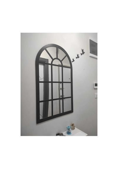 Pencere Ayna Dekoratif Pleksi Aynalı Kullanıma Hazır 60x40 Cm Ve 5 Adet Kuş Hediyeli Siyah