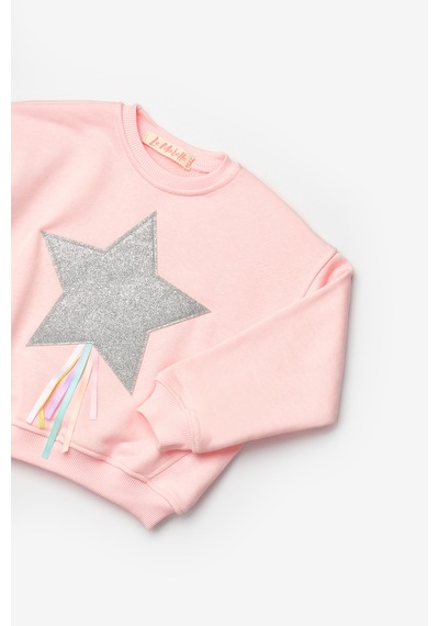 Le Mabelle Pembe Yıldız Nakışlı Kurdele Detaylı Uzun Kollu Kız Çocuk Sweatshirt Pembe
