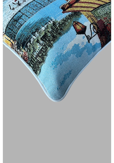 Kırlent Kılıfı Goblen Dokuma Kumaş - 45x45cm Çift Taraflı Biyeli Dekoratif Kırlent Kılıfı - Vs-274 Çok Renkli