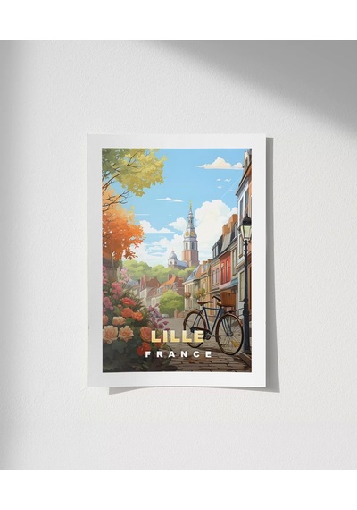 Çerçevesiz Poster Lille Sokakları Ve Bisiklet Manzarası