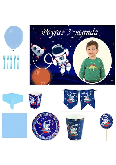 Hayaller Dükkanı Afiş Hediyeli Astronot Uzay Temalı Doğum Günü Süsleri Ve Parti Se +3