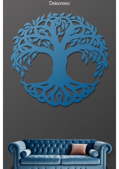 Hayat Ağacı Metal Duvar Dekoru - Metal Duvar Sanatı - Mavi - 50 X 48 Cm