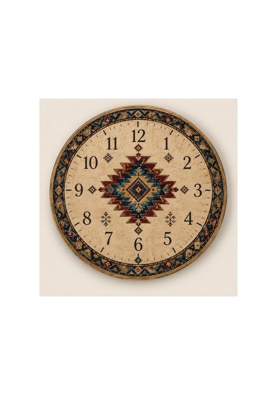 AA Shop Anadolu Motifli Baskılı Duvar Saati Etnik Kilim Desenli Sessiz Dekoratif Baskılı Ahşap Saat 803 Çoklu Renkli