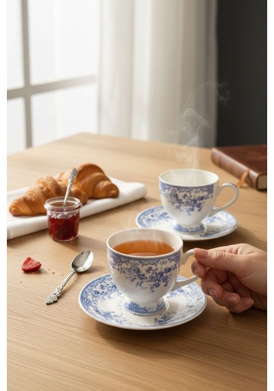 2 Kişilik Vintage Blue Kahve Fincanı-5886 Mavi