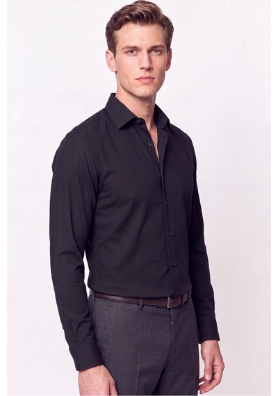 Slim Fit Modal Kumaş Siyah Gömlek G 1609