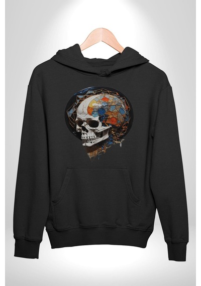 Kuru Kafa Kristal Kadın Erkek Siyah Kapüşonlu Sweatshirt Hoodie Siyah