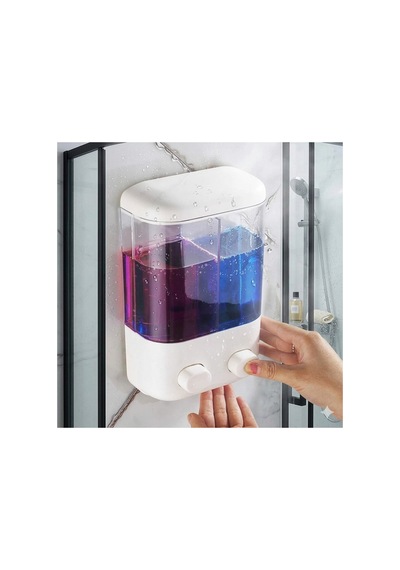 Yapışkanlı Duvar Sabunluk 1000 Ml 2 Bölmeli Banyo Mutfak Şampuan Dispenser V-2 Beyaz