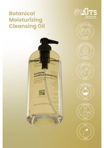 Cosmogenesis Labs Yüz ve Makyaj Temizleme Yağı 400ml - Cica ve Yeşil Çay İçerikli Nemlendirici Vegan (%5 Cica)