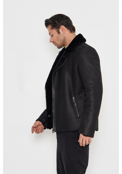 M M Marki Marki Erkek Siyah Hakiki Nubuk Deri Kaban - İçi Kürklü, Fermuarlı, Katlanabilir Kol - 502022