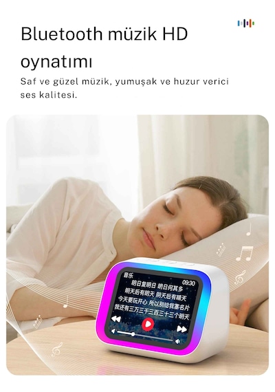 Monozone Çok Fonksiyonlu Akıllı Alarm Saati Bluetooth Hoparlör Hava Durumu Gece Lambası Müzik Çalar Beyaz