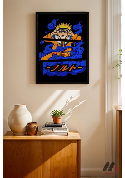 Naruto Mavi Anime Poster, Siyah Çerçeveli Duvar Tablosu - Anime Severlere Özel Hediye