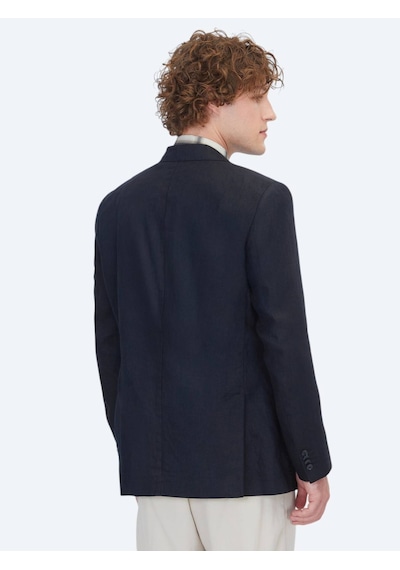 Kip Siyah Düz Modern Fit %100 Keten Ceket