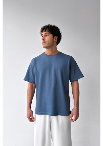 Flaw Atelıer Basic Oversize Fit İndigo Tişört-29501
