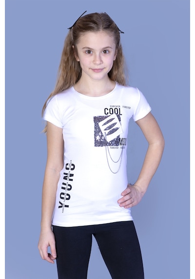 Toontoy Kids Toontoy Kız Çocuk T-shirt Göğsü Lazer Kesim Beyaz