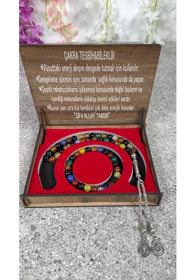 Çakra Taşı Tesbih Ve Doğal Taş Bileklik Seti Özel Hediye Kutulu Çok Renkli